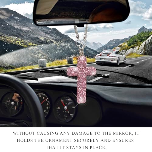 Bling Crystal Rhinestone Cross Rearview Mirror Hanging Ornament