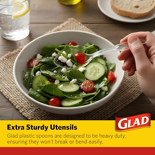 Glad Clear Disposable Plastic Spoons - 24 Count, Sturdy & Reusable