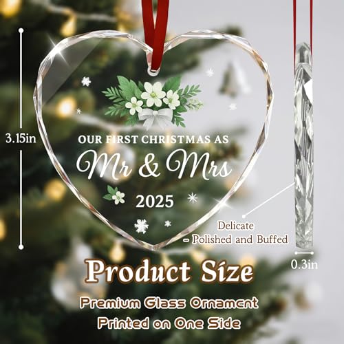 Personalized First Christmas Married Ornament 2025 - Custom Glass Gift