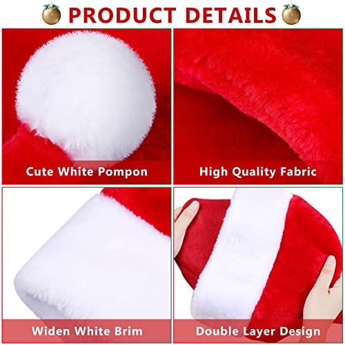 Light Up Christmas Santa Hat with LED Lights - Red, Plush Holiday Party Hats, 2 Pack