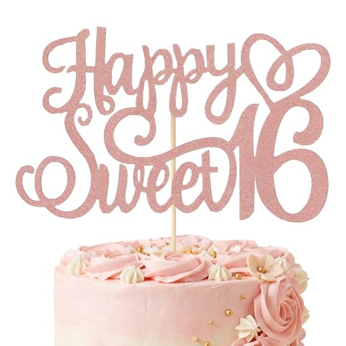 Glitter Pink Sweet 16 Cake Topper - Birthday Decoration