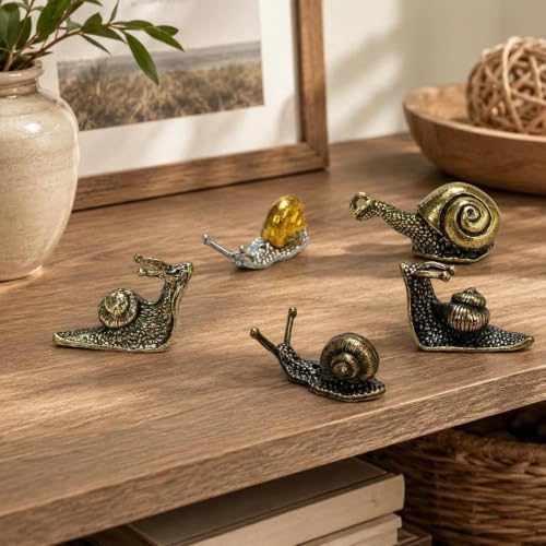 5 Piece Antique Brass Snail Statue Set for Home Decor