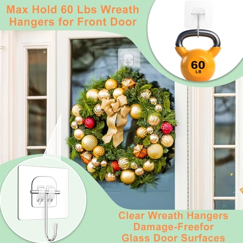 10 Pack Heavy-Duty Clear Wreath Hangers for Front Door