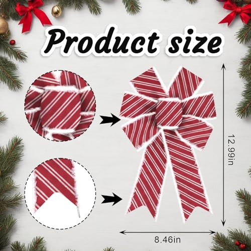 Extra Large Red and White Striped Christmas Wreath Bow - 11.42x20.87 Inch