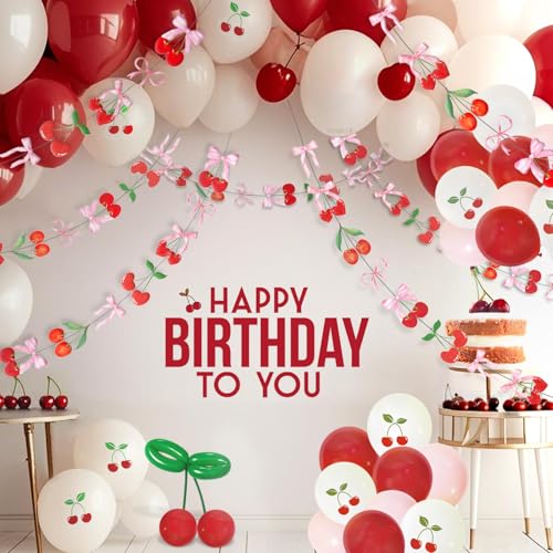 Cherry and Bow Hanging Banner - 8PCS Party Decorations for Baby Shower