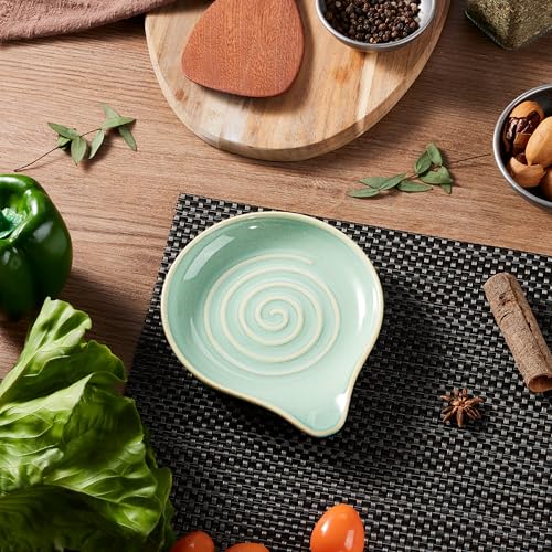 HaWare Ceramic Spoon Rest for Stove Top - 5.1" Sage Green Kitchen Holder