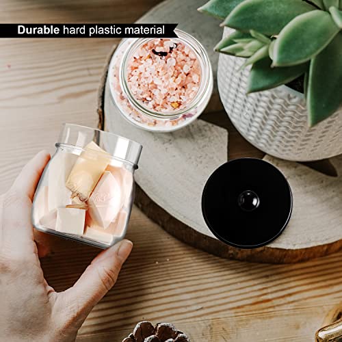 SheeChung Acrylic Mason Jar Qtip Holder Set - 2 Pack Black Apothecary Jars for Bathroom Storage