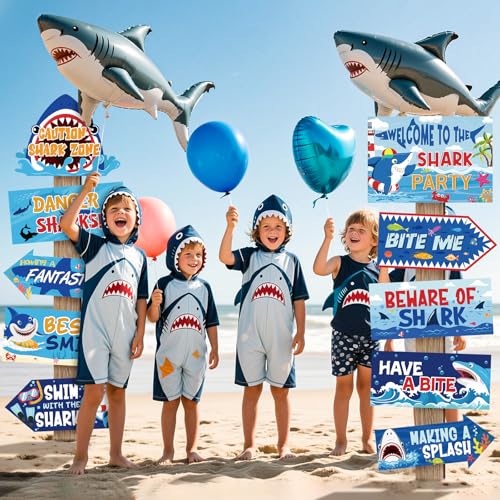 Hooqict Shark Birthday Party Decorations – 20pcs Welcome Signs for Kids Boys Under The Sea Ocean Beach Theme