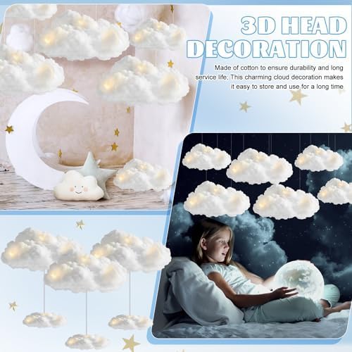 Skiennix Artificial Cloud LED Light Decorations - 3D Fluffy Cotton Clouds for Baby Showers & Parties | DIY Kit