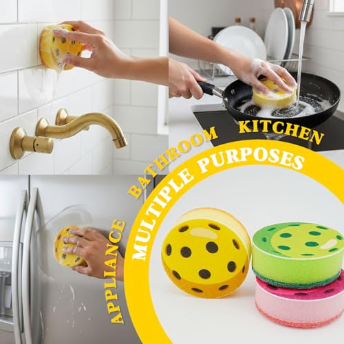 Pink Pickleball Cleaning Sponges - 3pcs Colorful Kitchen Sponges