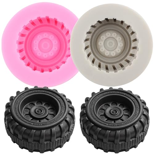 3D Round Tire Fondant Mold Set of 2 - Truck Wheel Silicone Molds Style A