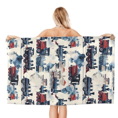 Vintage Steam Train Beach Towel, 32x52in Oversized Microfiber Quick Dry