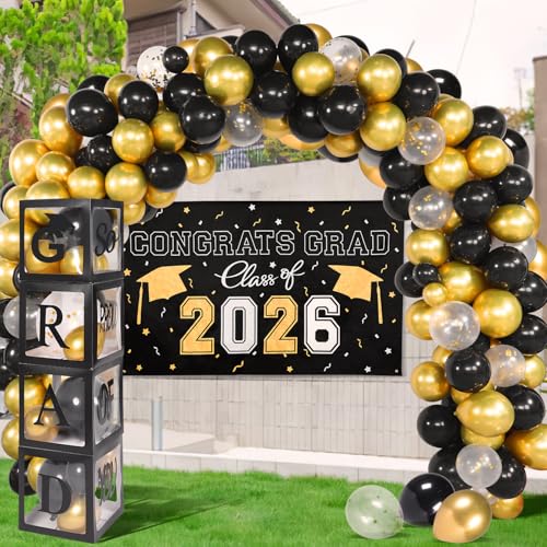 Class of 2026 Black and Gold Graduation Party Decoration Set with Arch Kit
