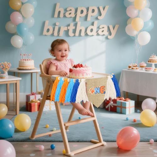 Blue Dog High Chair Banner for 1st Birthday Party Decoration