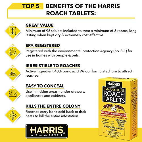 Harris Roach Tablets - Boric Acid Roach Killer (4oz, 96 Tablets)