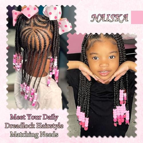 NAISKA Pink Hair Beads for Kids 90 Pcs Acrylic Pony Beads for Braids