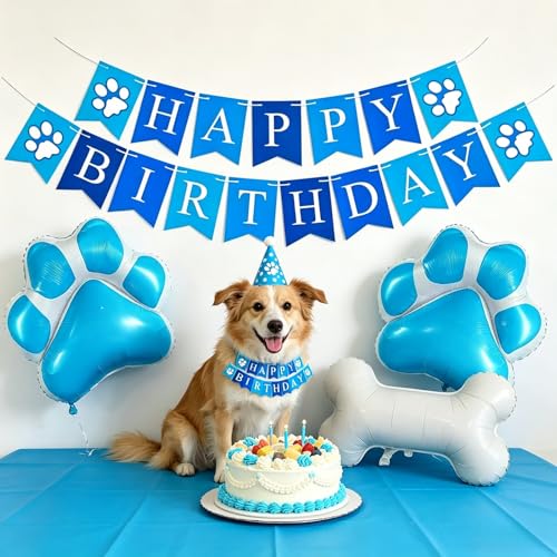 3-Piece Dog Party Balloon Set - Light Blue Paw & Bone Foil Balloons