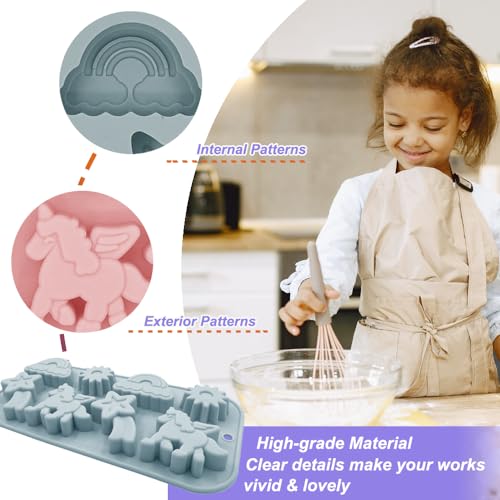 BENEKIY 8-Cavity Unicorn Silicone Molds - 2 Pack 3D Baking Tray for Kids