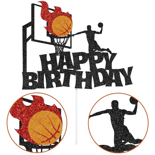 Basketball Happy Birthday Cake Topper Glitter Sport Party Decoration