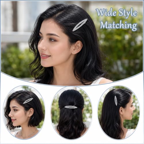 Rhinestone Hair Clips Set 4 Pcs 2.4 Inch Silver Metal Snap Barrettes