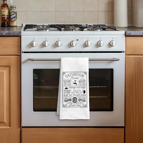 QICLM Style-03 Funny Bathroom Rules Hand Towels 16x24 Inches - Black & White Decor