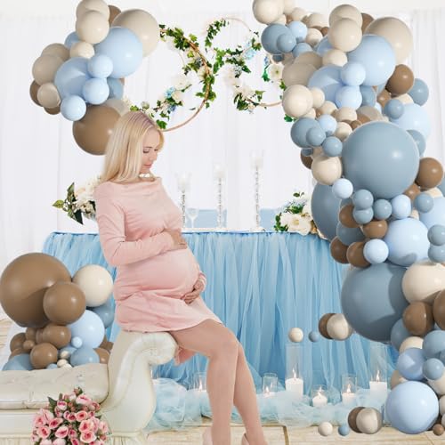 136pcs Dusty Blue, Brown & Sand Balloon Arch Kit for Baby Shower