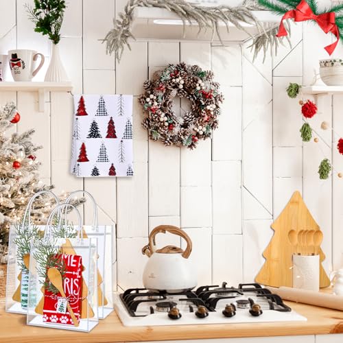 Christmas Tree Bamboo Cutting Board Set - 6 Piece Holiday Kitchen Gift