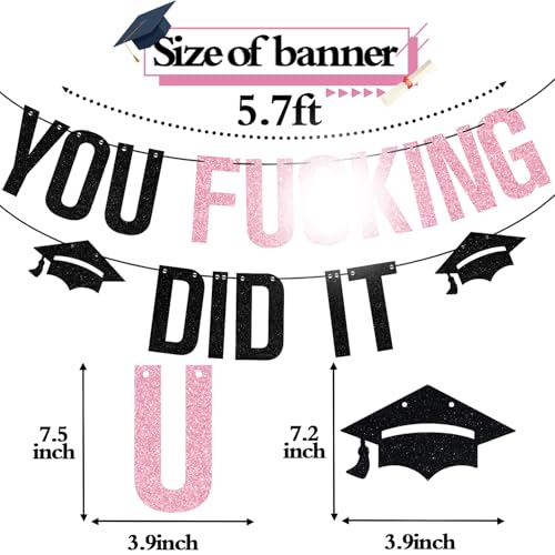 2026 Graduation Party Banner - Pink Glitter 'You Did It' Decor