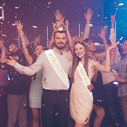 Prom King & Queen Satin Sashes - White with Gold Print