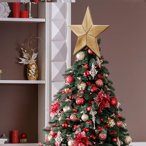 Christmas Wooden Five-Pointed Star Tree Topper - Burnt Finish, 12 Inches