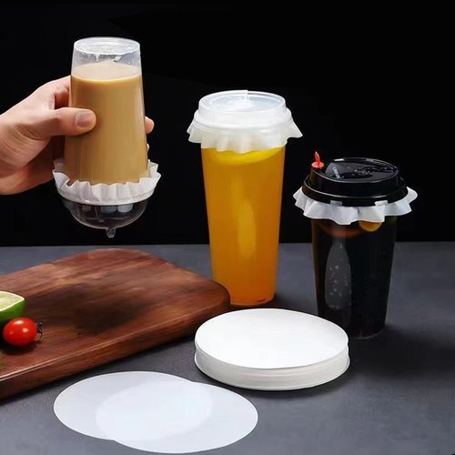 500 Pcs White Leak-Proof Cap Lid Liners, Round Sealing Paper Pads, Waterproof Spill Proof Paper for Plastic Drink Cup, Milk Tea Coffee Beverage Cup Leak Proof Film Sealing Film (5.1 Inch)