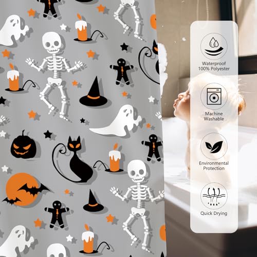 Halloween Skeleton Shower Curtain, 72x72 in, Durable Polyester