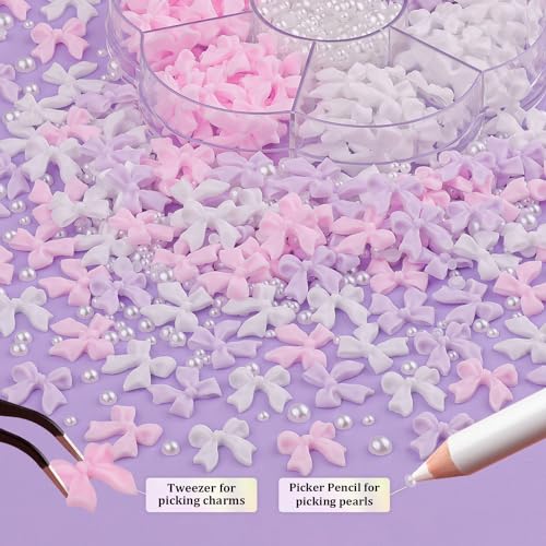 BELLEBOOST 3D Bow Nail Charms and Flatback Pearls Set with Tools