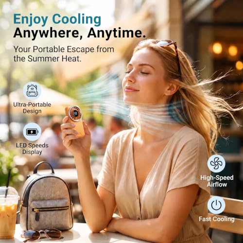 Fanadith Mini Portable Fan with LED Display - 5 Speeds, USB Rechargeable, Handheld Design for Travel & Outdoor Use