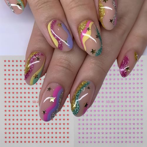 Star Nail Decals 6 Sheets - 3D Self-Adhesive Pentagram Celestial Stickers