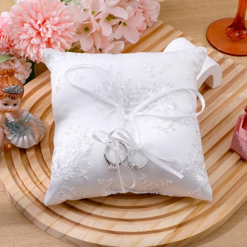 Elegant Lace Wedding Ring Bearer Pillow with Bowknot - 6x6 inches