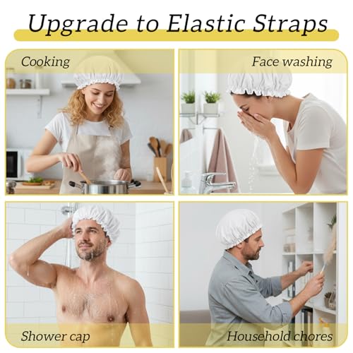 Lusofie Reusable Shower Cap for Women - Waterproof Double Layer Terry Lined Hair Cap