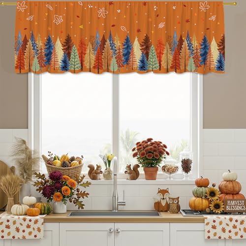 Fall Watercolor Tree Valance Curtain 18x54 for Kitchen & Living Room