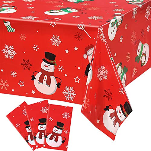 Irenare 3-Piece Christmas Snowman Tablecloth Set - Red, Waterproof Plastic