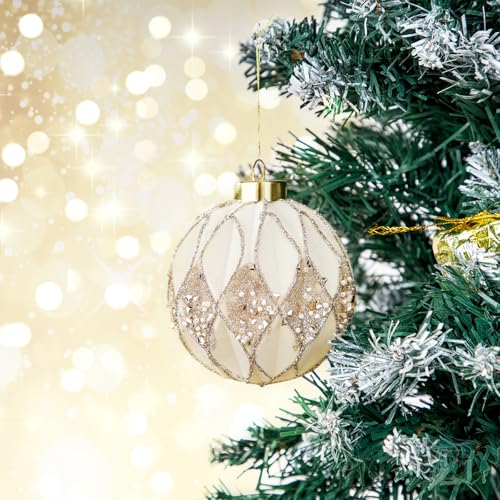 Nervure 12PCS Velvet Christmas Ornaments - Beige Glitter Balls