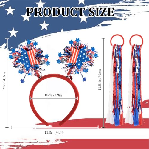 Uintoon 4th of July Patriotic Headband & Sequin Tassel Hair Ties Set