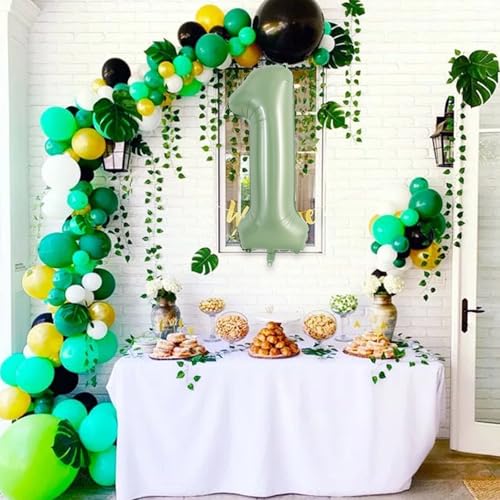 TONIFUL 40 Inch Sage Green Number 1 Balloon for Birthday Graduation Wedding Party Decor