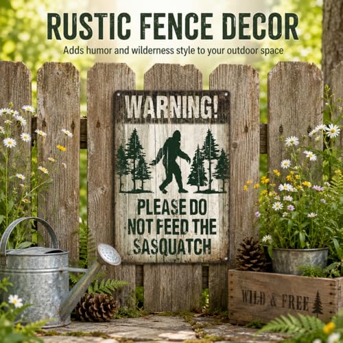 Bigfoot Warning Metal Sign - 8x12 Inch Rustic Aluminum Decor for Man Cave