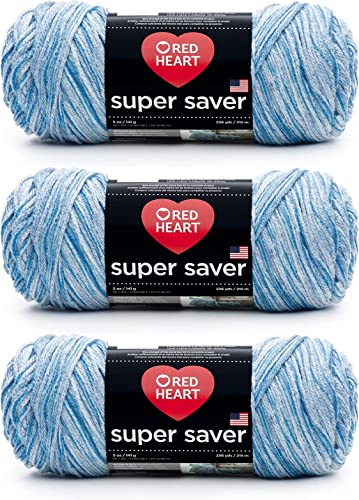 Red Heart Super Saver Yarn - Lapis, 3-Pack for Knitting & Crocheting