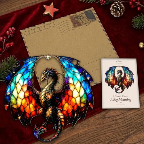 Dragon Christmas Ornament - Gothic Fantasy Stained Glass Dragon for Holiday Tree - Variation: Dragon
