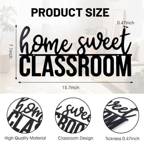 Home Sweet Classroom Metal Wall Sign - 15.7x7.1 Inch Decor