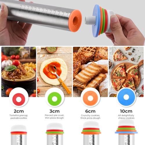 AOAONIU 17-Inch Adjustable Stainless Steel Rolling Pin with Thickness Rings