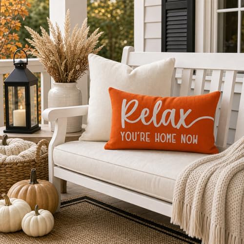 PANDICORN Faux Linen Decorative Throw Pillow Cover, 12x20 Inch, Orange
