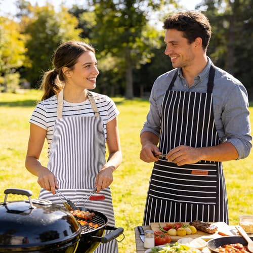 Adjustable Unisex Kitchen Aprons - 2 Pack with Large Pockets