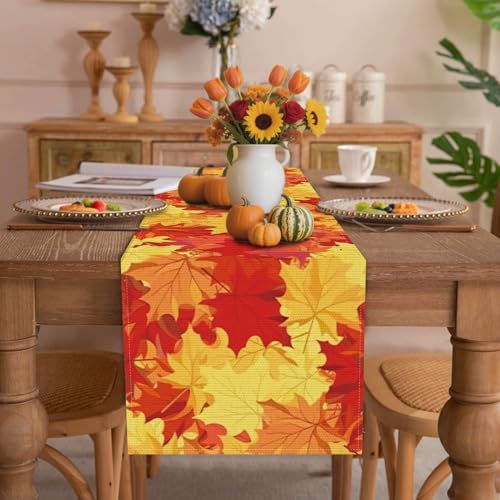 Maple Leaves Fall Table Runner - 13x72 Inch Autumn Decor